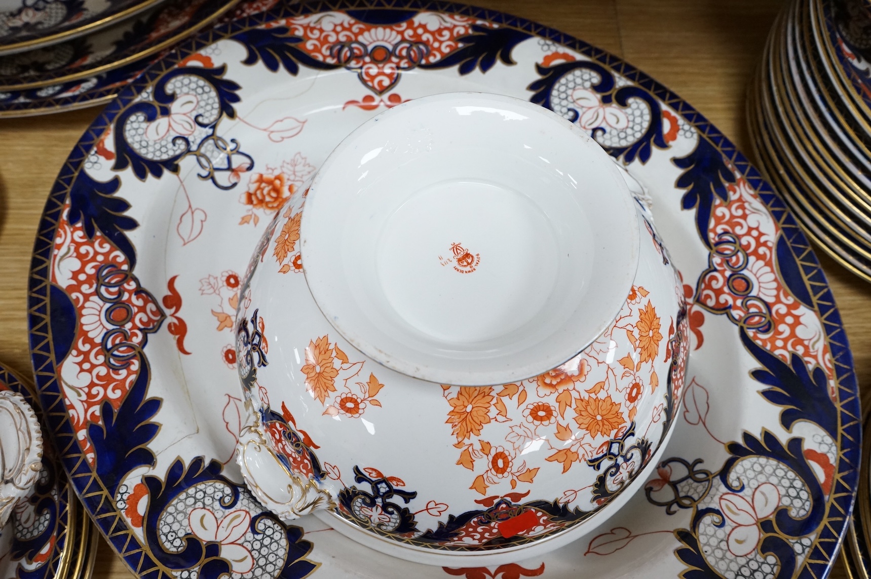 A large Victorian Royal Crown Derby pottery dinner service